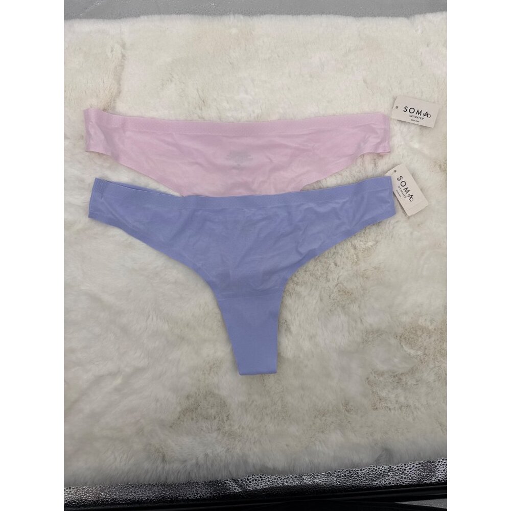 SOMA Embliss size XL Soft Stretch Thong Panty Pink & Purple NEW  X-Large 2 pair - Picture 2 of 6